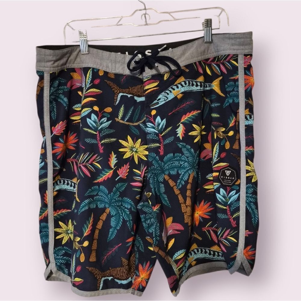 Vissla Upcycle Board Shorts Mens 36 Floral All Over Print Swim Stretch Trunks